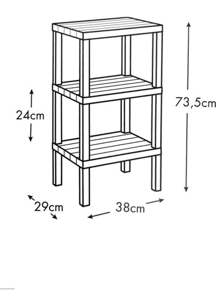 Modüler 3 Katlı Raf Siyah ROYALEKS-81302 fiyatları