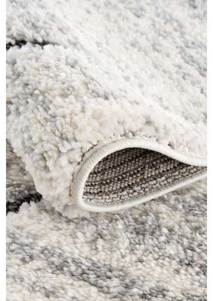 Bukleli Yumuşak Shaggy Avelia Serisi Saçaklı Krem Anthrazit Salon Oturma Odası Halısı modelleri