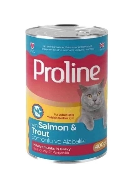 Proline Sos Içinde Et Parçacıklı Somonlu ve Alabalıklı Yetişkin Konserve Kedi Maması 400 gr