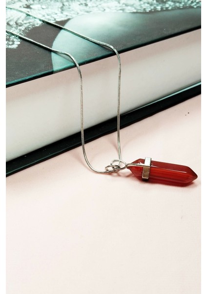 Akik Doğal Taşı Zincirli El Yapımı Tasarımlı Kolye Uç: 3,5 cm Zincir: 20 cm Kutulu fırsatları