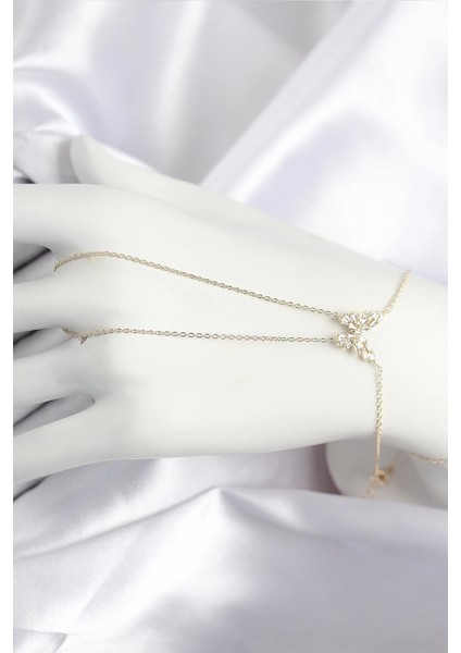 Pirinç Zirkon Taşlı Kelebek Model Gold Renk Şahmeran