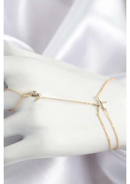 Pirinç Zirkon Taşlı Deniz Atı ve Yıldız Model Gold Renk Şahmeran