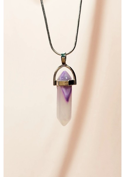 Florid Doğal Taşı Zincirli El Yapımı Tasarımlı Kolye Uç: 3,5 cm Zincir: 20 cm Kutulu