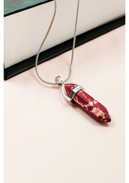 Rodokrozit Doğal Taşı Zincirli El Yapımı Tasarımlı Kolye Uç: 3,5 cm Zincir: 20 cm Kutulu fırsatları