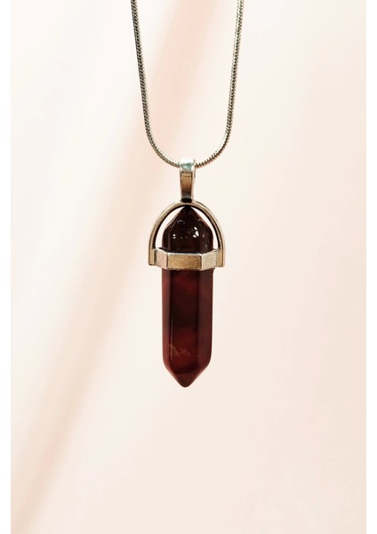 Granit Doğal Taşı Zincirli El Yapımı Tasarımlı Kolye Uç: 3,5 cm Zincir: 20 cm Kutulu