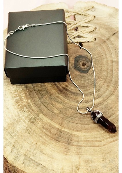 Granit Doğal Taşı Zincirli El Yapımı Tasarımlı Kolye Uç: 3,5 cm Zincir: 20 cm Kutulu fırsatları