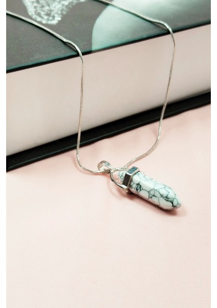 Havlit Doğal Taşı Zincirli El Yapımı Tasarımlı Kolye Uç: 3,5 cm Zincir: 20 cm Kutulu modelleri