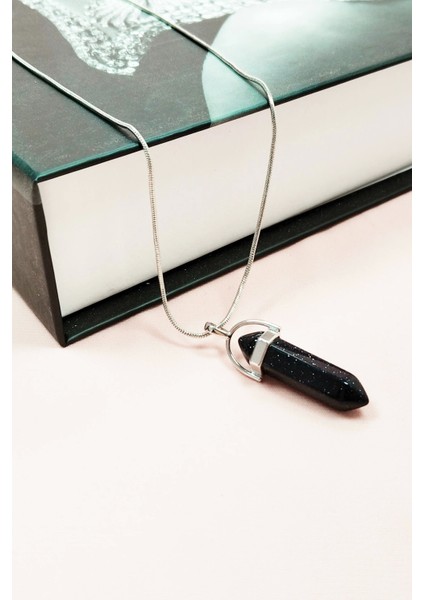 Siyah Yıldız Taşı Doğal Taşı Zincirli El Yapımı Tasarımlı Kolye Uç: 3,5 cm Zincir: 20 cm Kutulu modelleri