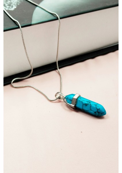 Firuze Doğal Taşı Zincirli El Yapımı Tasarımlı Kolye Uç: 3,5 cm Zincir: 20 cm Kutulu modelleri