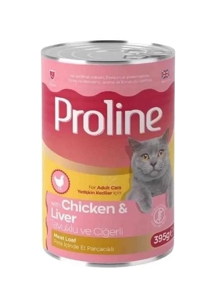 Proline Pate Içinde Et Parçacıklı Tavuklu ve Ciğerli Yetişkin Konserve Kedi Maması 395 gr