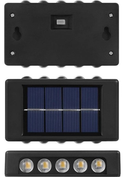 2'li Modern 5 Ledli Solar Çift Taraflı Duvar Aydınlatması, Siyah