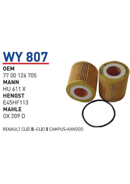 WY807 Oem 7700126705 Renault Clio Iı Clio Iı Campus Kangoo Otomobil Yağ Filtre Oil Filter