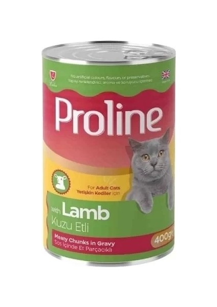 Proline Sos Içinde Et Parçacıklı Kuzu Etli Yetişkin Konserve Kedi Maması 400 gr