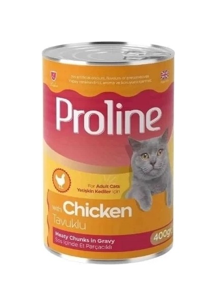 Proline Sos Içinde Et Parçacıklı Tavuklu Yetişkin Konserve Kedi Maması 400 gr