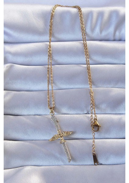 316L Altın Renk Zirkon Taşlı Kılıç Model Anka Kuşu Kolye fiyatları