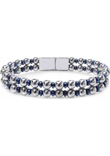 Çift Gümüş Ve Mavi Renk Hematit Çelik Bileklik 31832B20D3