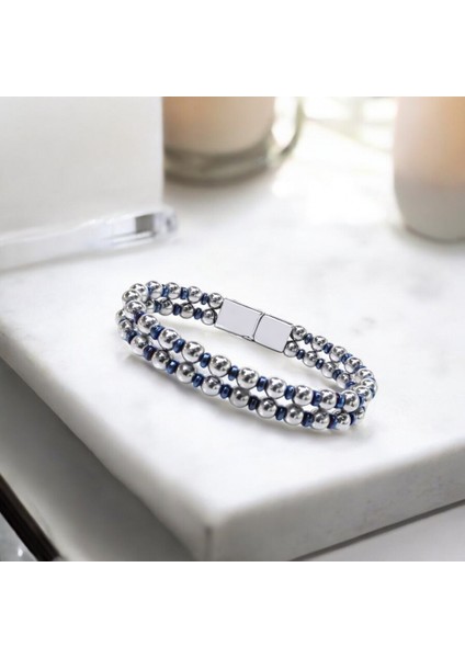 Çift Gümüş Ve Mavi Renk Hematit Çelik Bileklik 31832B20D3 fiyatları