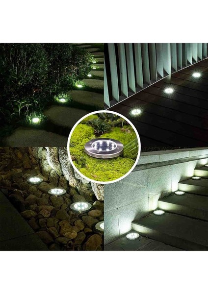 Güneş Enerjili 8 Led'li Çelik Disk Solar Lamba 12CM, Şık ve Dayanıklı Aydınlatma modelleri