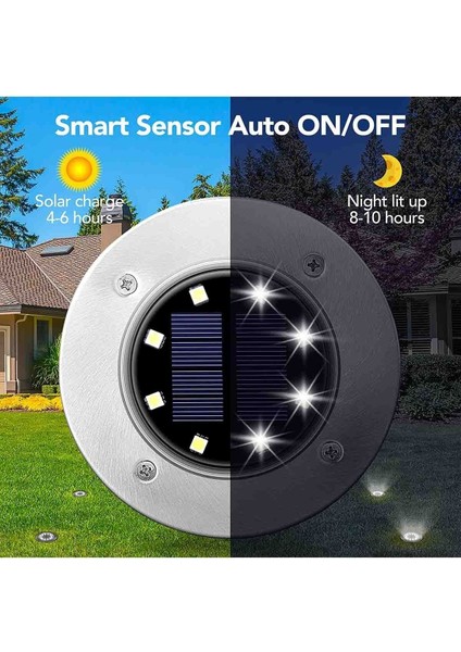 Güneş Enerjili 8 Led'li Çelik Disk Solar Lamba 12CM, Şık ve Dayanıklı Aydınlatma indirimleri