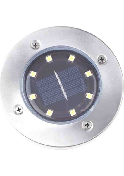 Güneş Enerjili 8 Led'li Çelik Disk Solar Lamba 12CM, Şık ve Dayanıklı Aydınlatma