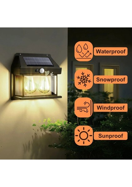 2024 Model Siyah Suya Dayanıklı Hareket Sensörlü Güneş Enerjili Dış Mekan Lambası