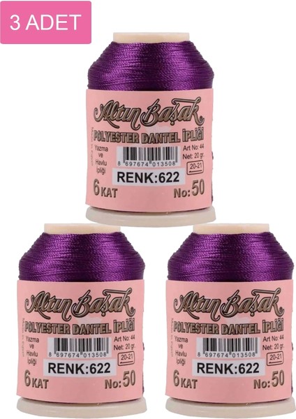 3 Adet Altınbaşak Oya ve Dantel Ipi 20 gr - Royaleks - No: 622