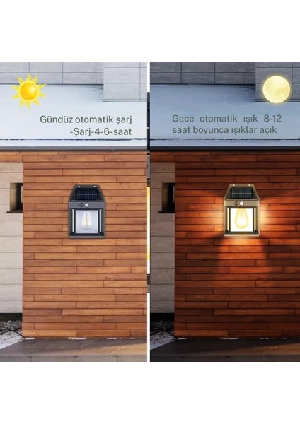 Güneş Enerjili Sensörlü Su Geçirmez Duvar Lambası, E27 Ampul Değiştirilebilir, Sarı Renk fiyatları