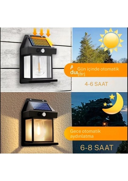 Güneş Enerjili Sensörlü Su Geçirmez Duvar Lambası, E27 Ampul Değiştirilebilir, Sarı Renk fırsatları