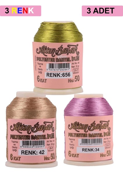 3 Adet Altınbaşak Oya ve Dantel Ipi 20 gr - Royaleks - No: 042 - 034 - 656
