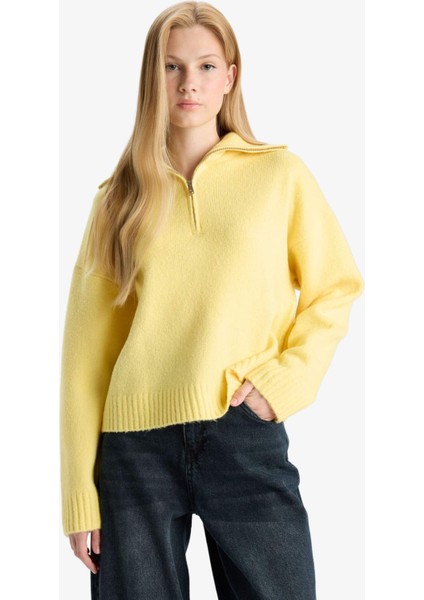 Oversize Geniş Kalıp Yarım Fermuarlı Dik Yaka Triko Kazak A8180AX25WN modelleri