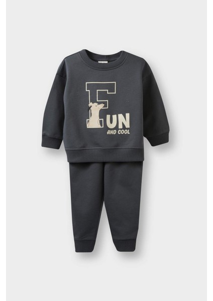 Erkek Bebek 2'li Takım Baskılı Sweatshirt Eşofman Altı E8994A525AU
