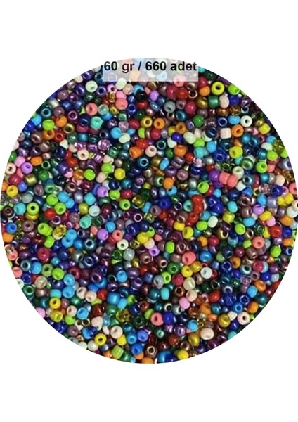 Karışık Renk 4 mm Yaklaşık 660 Adet / 60 Gram Cam Boncuk Oya Yazma Bileklik ve Kolye