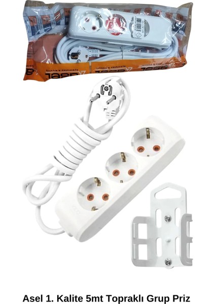 5 Metre Askı Aparatlı Topraklı 3lü Grup Priz ROYALEKS-AST305