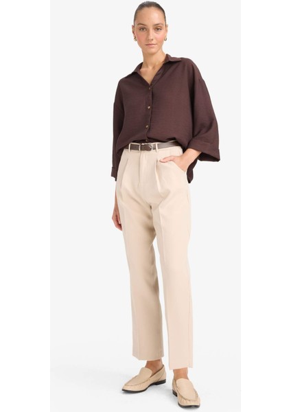 Overshirt Fit Kaçık Yaka Uzun Kollu Gömlek F4767AX25AU fiyatları