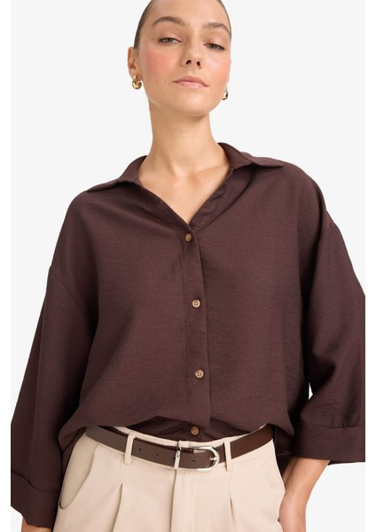 Overshirt Fit Kaçık Yaka Uzun Kollu Gömlek F4767AX25AU modelleri
