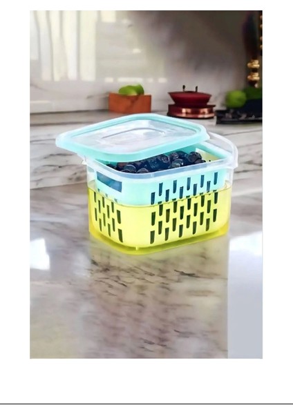 Süzgeçli Yıkama Hazneli Turşu ve Zeytin-Peynir Saklama Kabı 1.6lt ROYALEKS-AK511