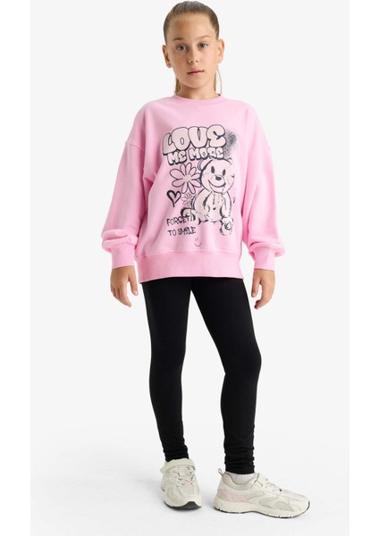 Kız Çocuk Oversize Geniş Kalıp Bisiklet Yaka Baskılı Sweatshirt E6755A825AU fiyatları