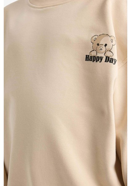 Kız Çocuk Oversize Geniş Kalıp Bisiklet Yaka Baskılı Sweatshirt E6755A825AU indirimleri