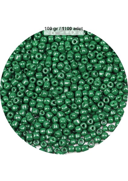 Koyu Yeşil Renk 4 mm Yaklaşık 1100 Adet / 100 Gram Cam Boncuk Oya Yazma Bileklik ve Kolye