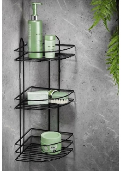 Köşelik Banyo 3 Raflı Siyah Metal ROYALEKS-56574