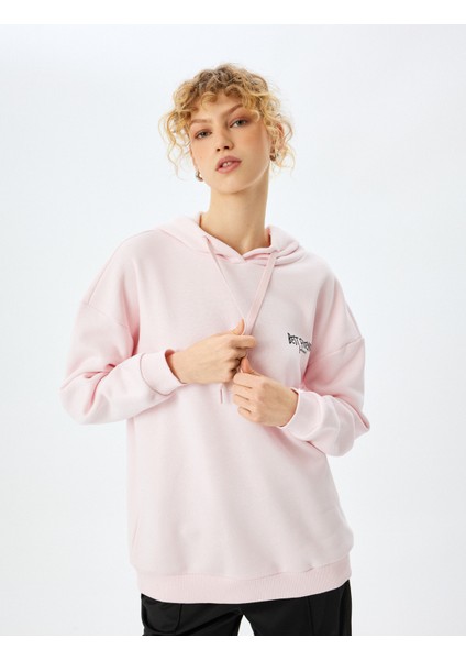 Şardonlu Arkası Baskılı Kedi Temalı Kapüşonlu Sweatshirt