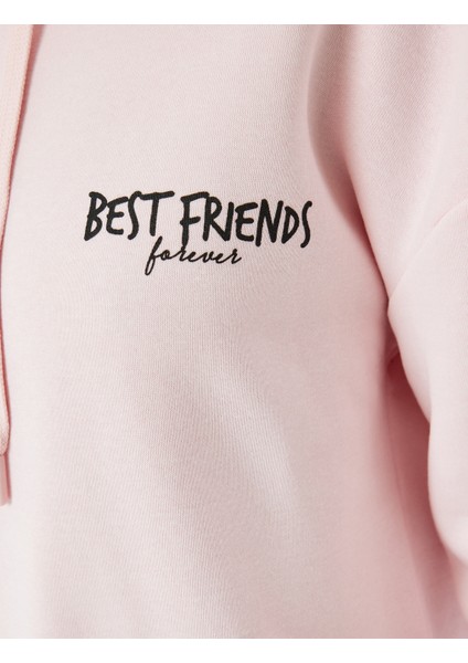 Şardonlu Arkası Baskılı Kedi Temalı Kapüşonlu Sweatshirt