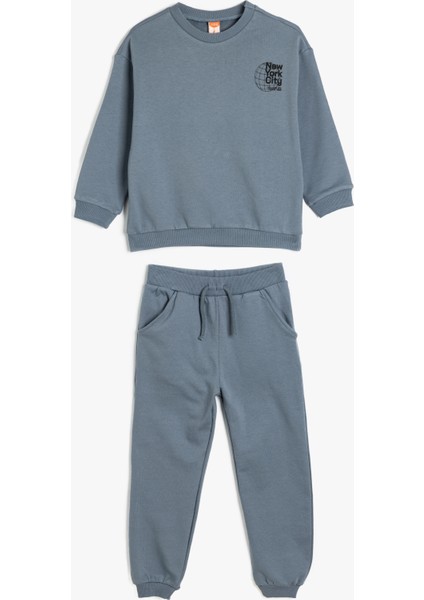 Uzun Kollu Bisiklet Yaka Şardonlu Pamuklu Eşofman Takımı