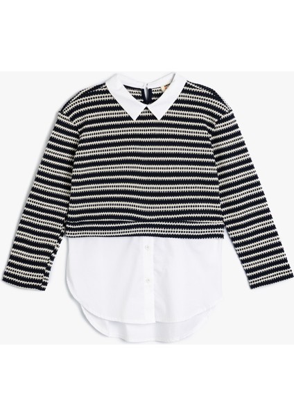 Gömlek Detaylı Sweatshirt Çift Kumaş Detaylı