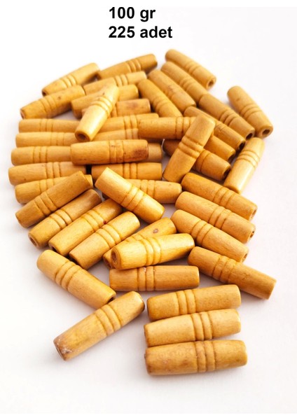 100 gr (225 Adet) Ahşap Boncuk 25 mm Boy x 10 mm En Doğal Ahşap Makrome El Işi Çanta