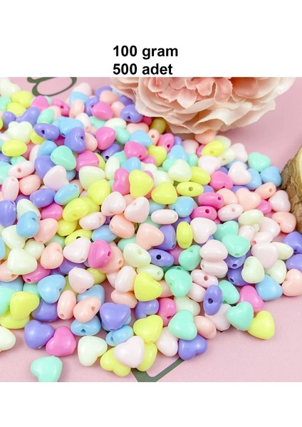100 gr (500 Adet) Şeker Rengi Akrilik Kalp Boncuklar Renkli Karışık Plastik Pastel Boncuklar Ara Boncuk Kalp Şekilli Kolye Bilezik Için