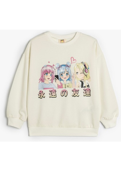 Sweatshirt Anime Baskılı Uzun Kollu Bisiklet Yaka Pamuklu