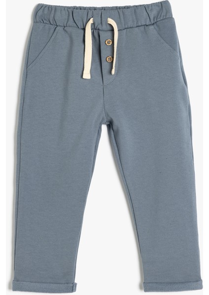 Düğme Detaylı Beli Bağlamalı Şardonlu Jogger Pamuklu Eşofman Altı