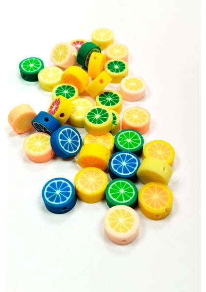 30 Adet 10 mm Polimer Kil Fimo Boncuk Takı Bileklik + 1 Metre Lastikli Misina Hediye - Renkli Limon fiyatları