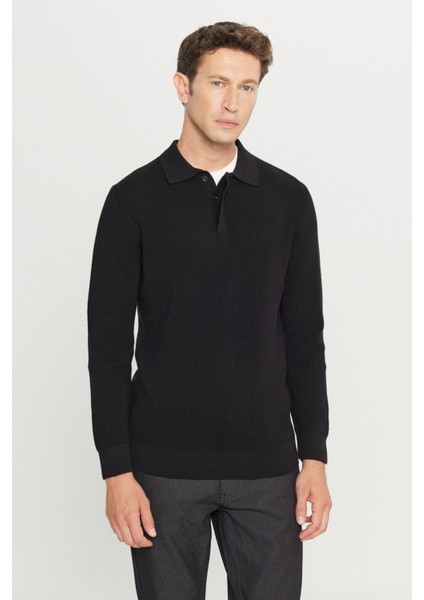 Pamuklu Standart Fit Normal Kesim Jakarlı Polo Yaka Triko Kazak